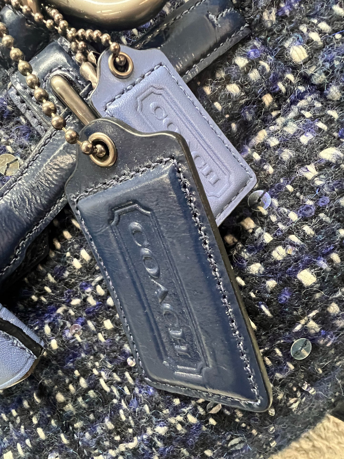 Coach Chelsea Boucle Mersin Purse Shoulder Tote in Navy Blue Tweed