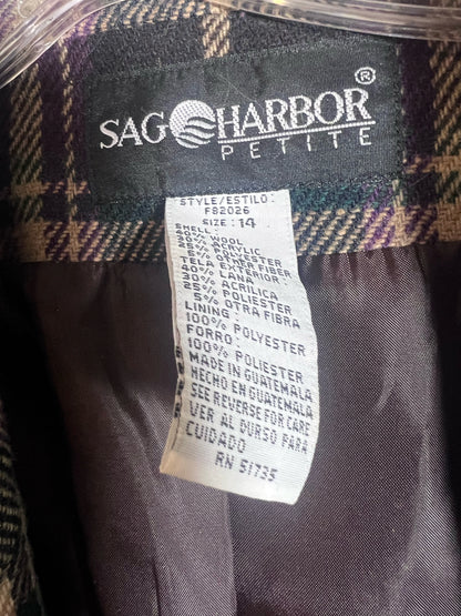 Size 14 P Sag Harbor Brown Muticolor Plaid Wool Blend Blazer