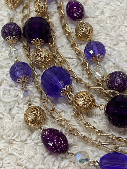 Purple Lucite and goldtone necklace and earrings set