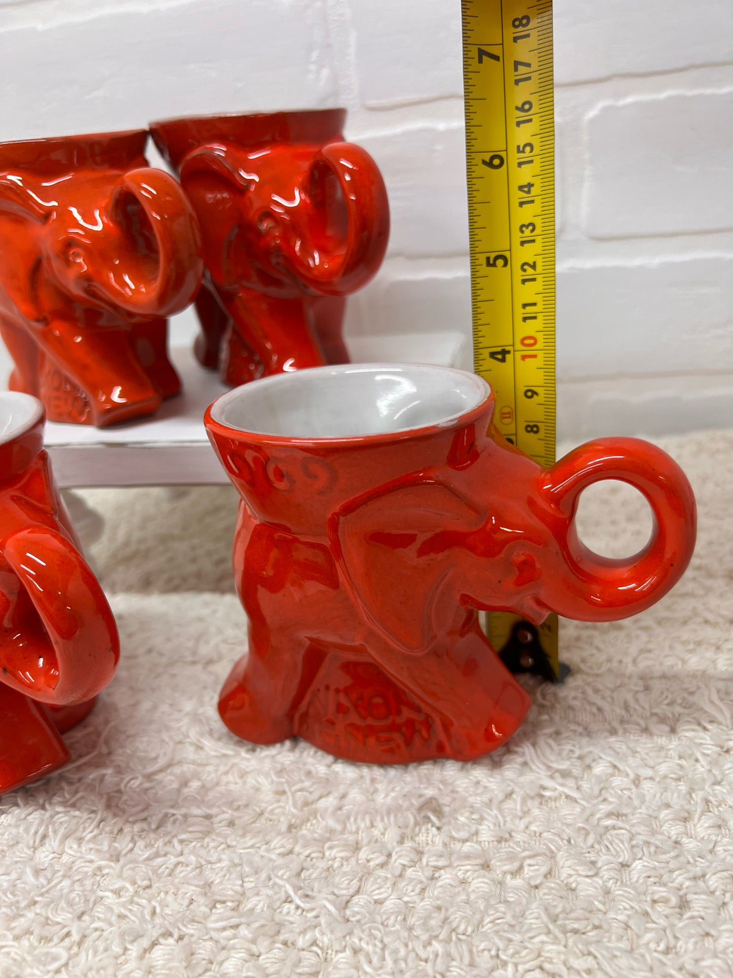 Frankoma Mug Set - 4 Flame Red 1969 GOP Elephant Mugs - New in Box