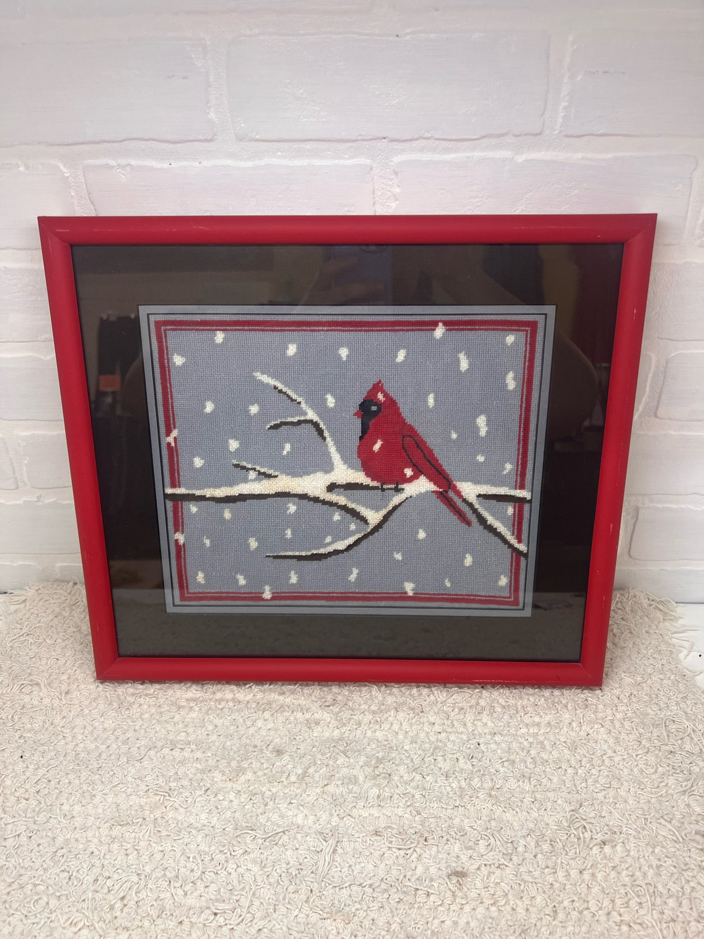 Vintage Framed Winter Cardinal  Piece