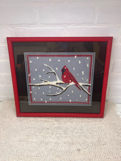 Vintage Framed Winter Cardinal  Piece