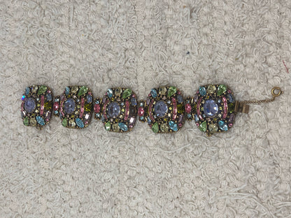 HollyCraft multicolor rhinestone chunky bracelet - mid-century stunner!