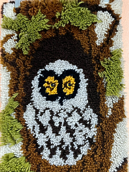Vintage 1970's Owl Latch Hook Wall Hanging