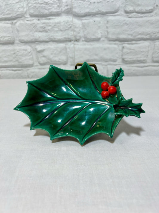 Lefton holly leaf Christmas dish