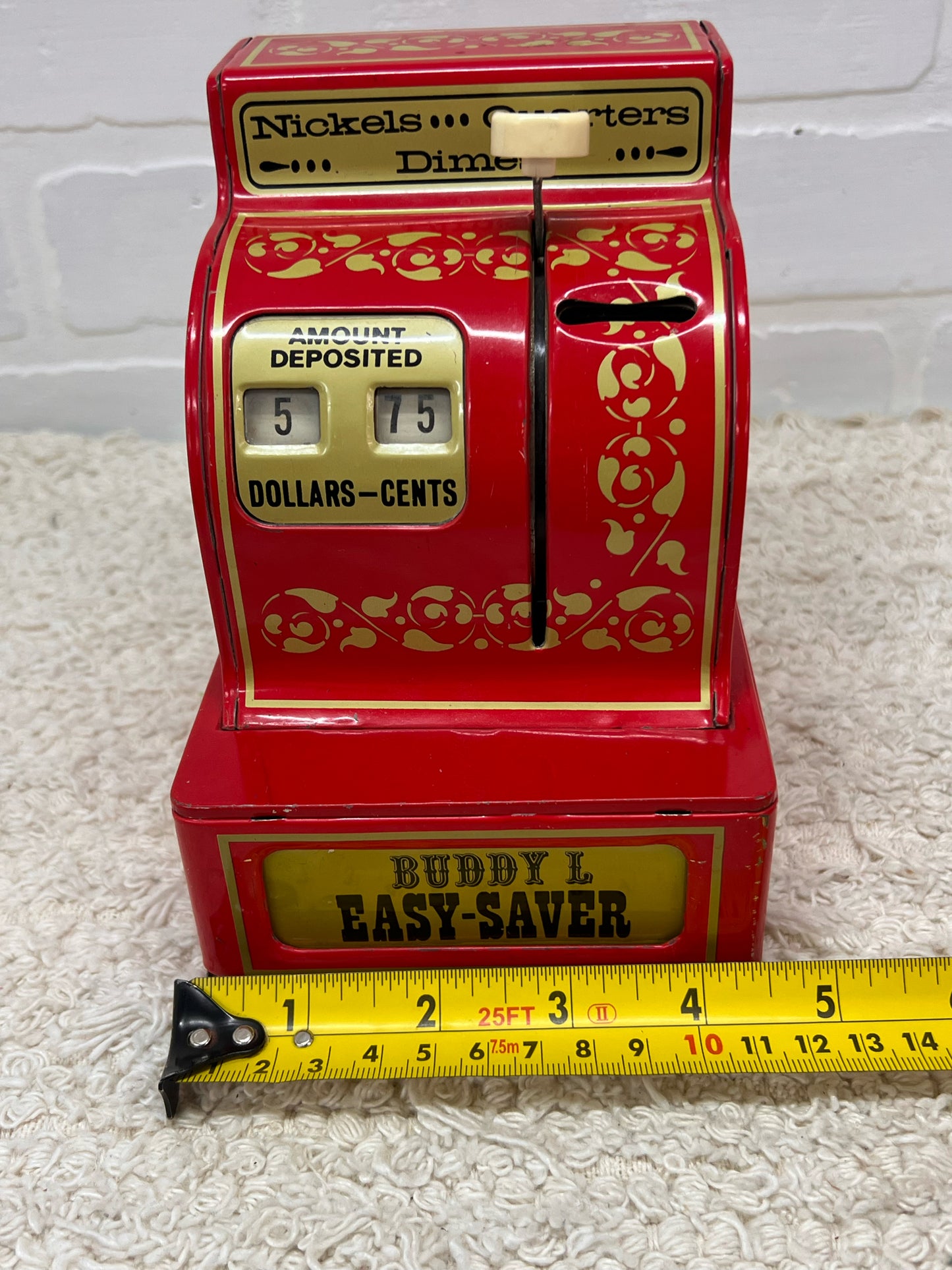 Red Metal. Buddy L Easy-Saver 1970's Cash Register Shaped Coin Bank