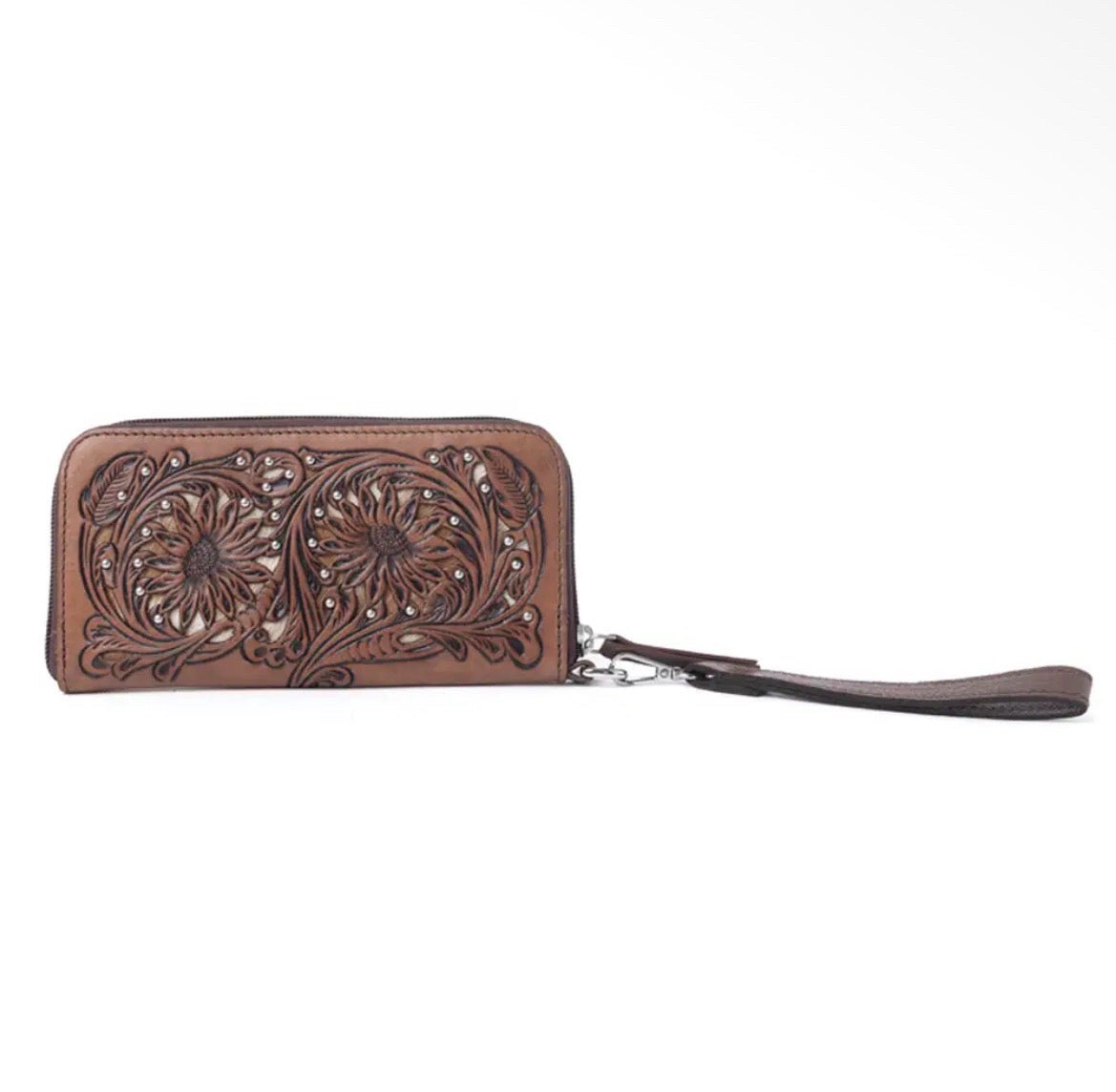 Myra Bag Autumn Brook Handtooled hairon Leather Women's Wallet in Toffee Saddle