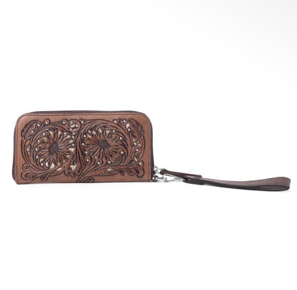 Myra Bag Autumn Brook Handtooled hairon Leather Women's Wallet in Toffee Saddle