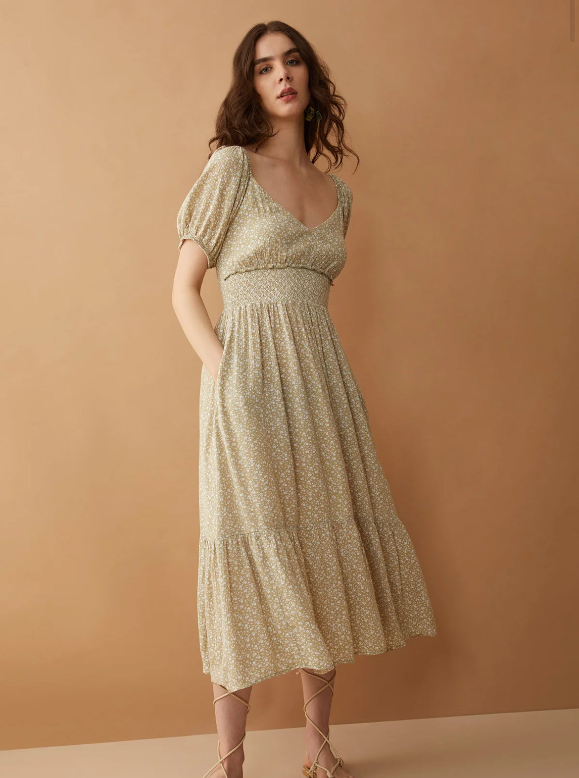 Bohera Bethalee Smocking Dress in Willow Green