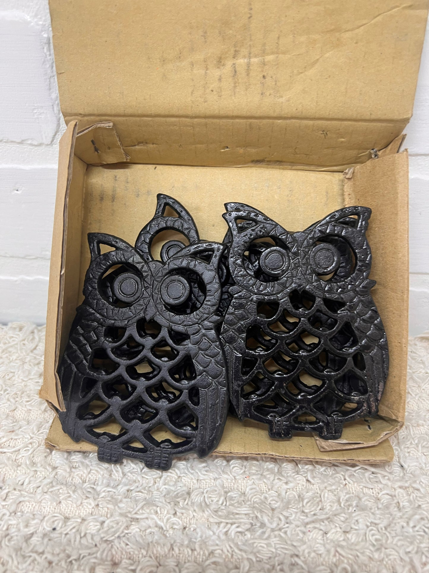 Vintage Owl Trivet Set - 4 four inch metal owls