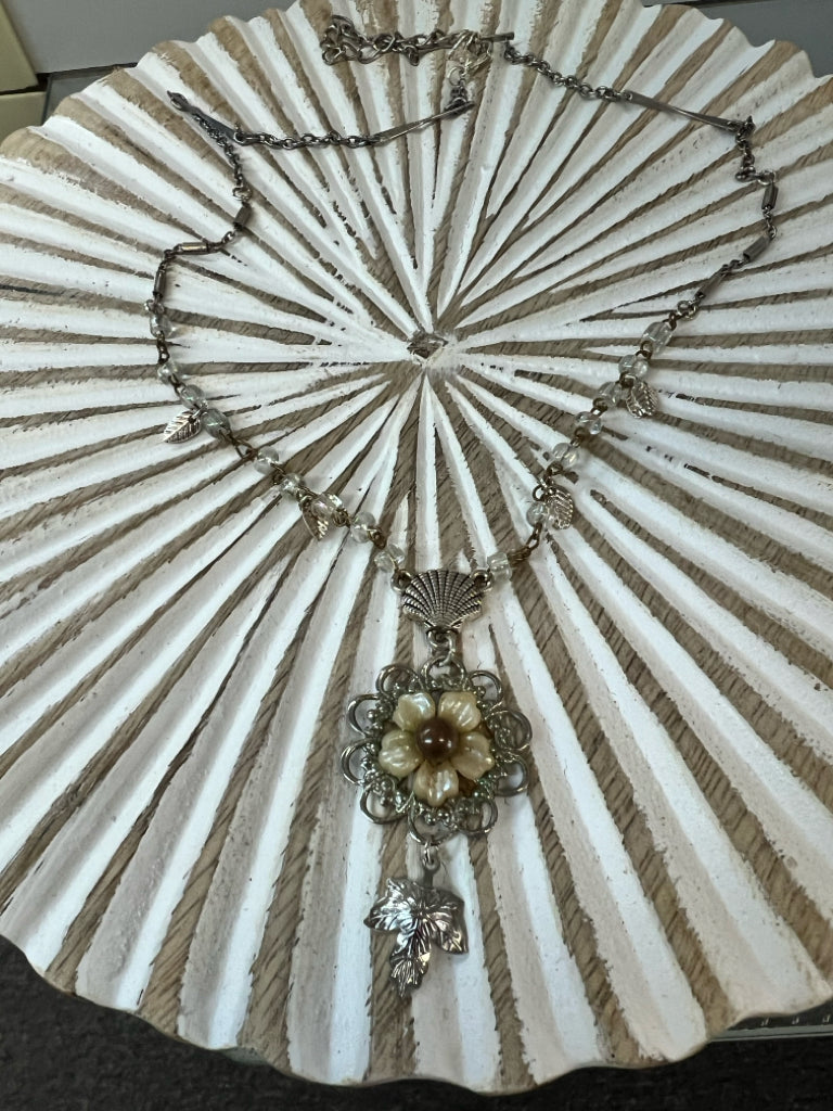 Upcycled floral pendant necklace