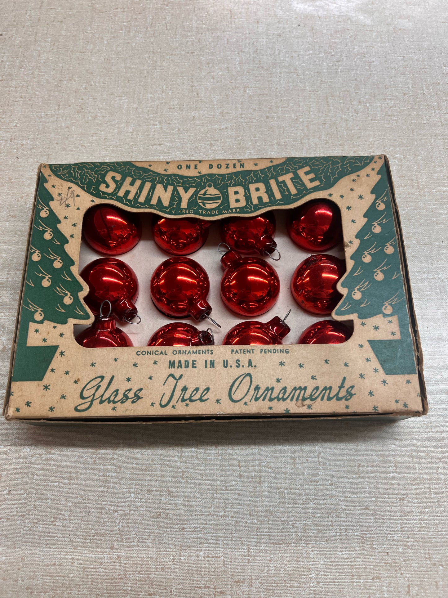 Shiny Brite Ornament Set - 12 Red Mini Ornaments in Original Box