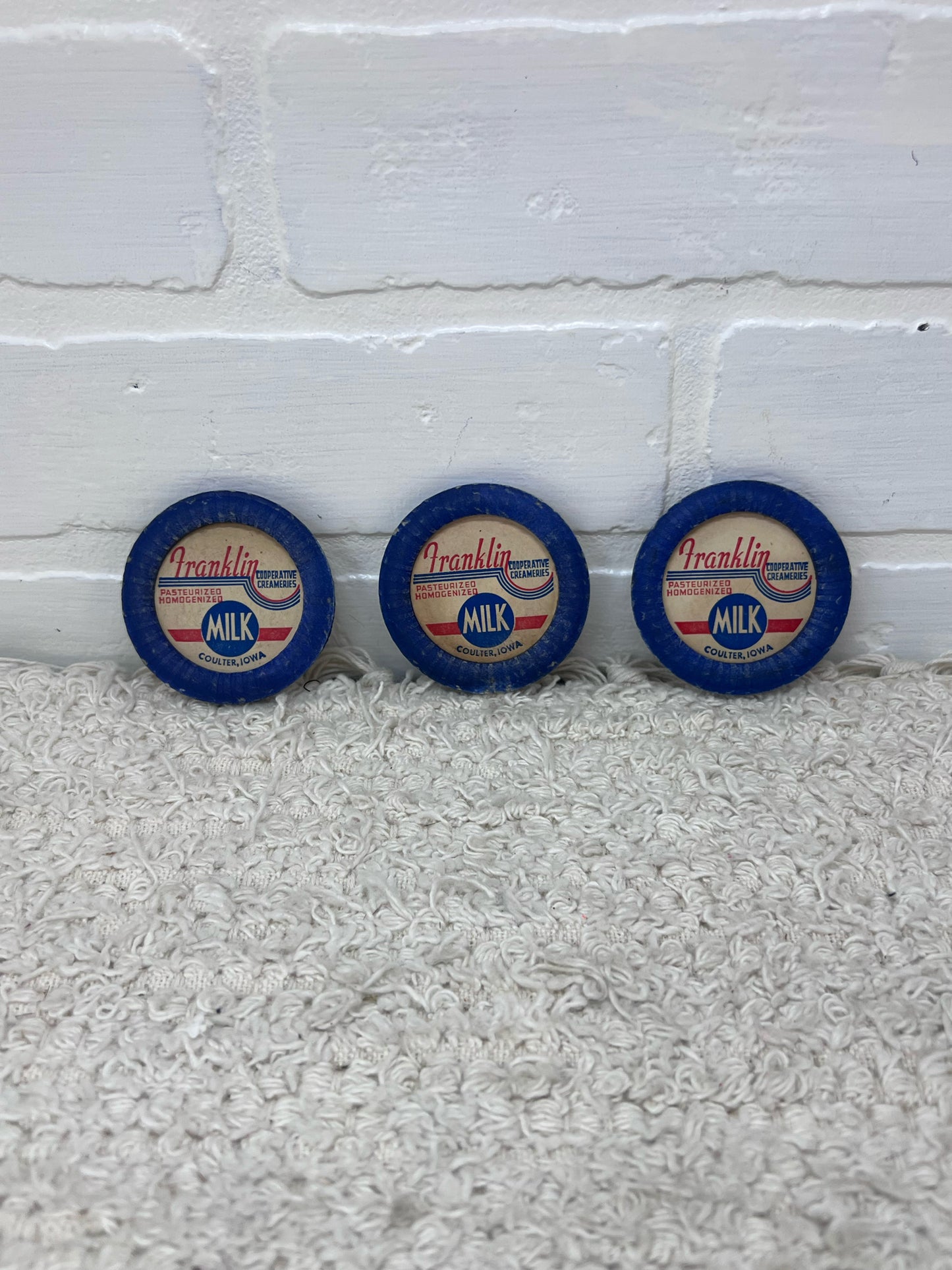 Vintage 1950's Franklin Coop Creameries Paper Milk Bottle Tops Coulter, IA