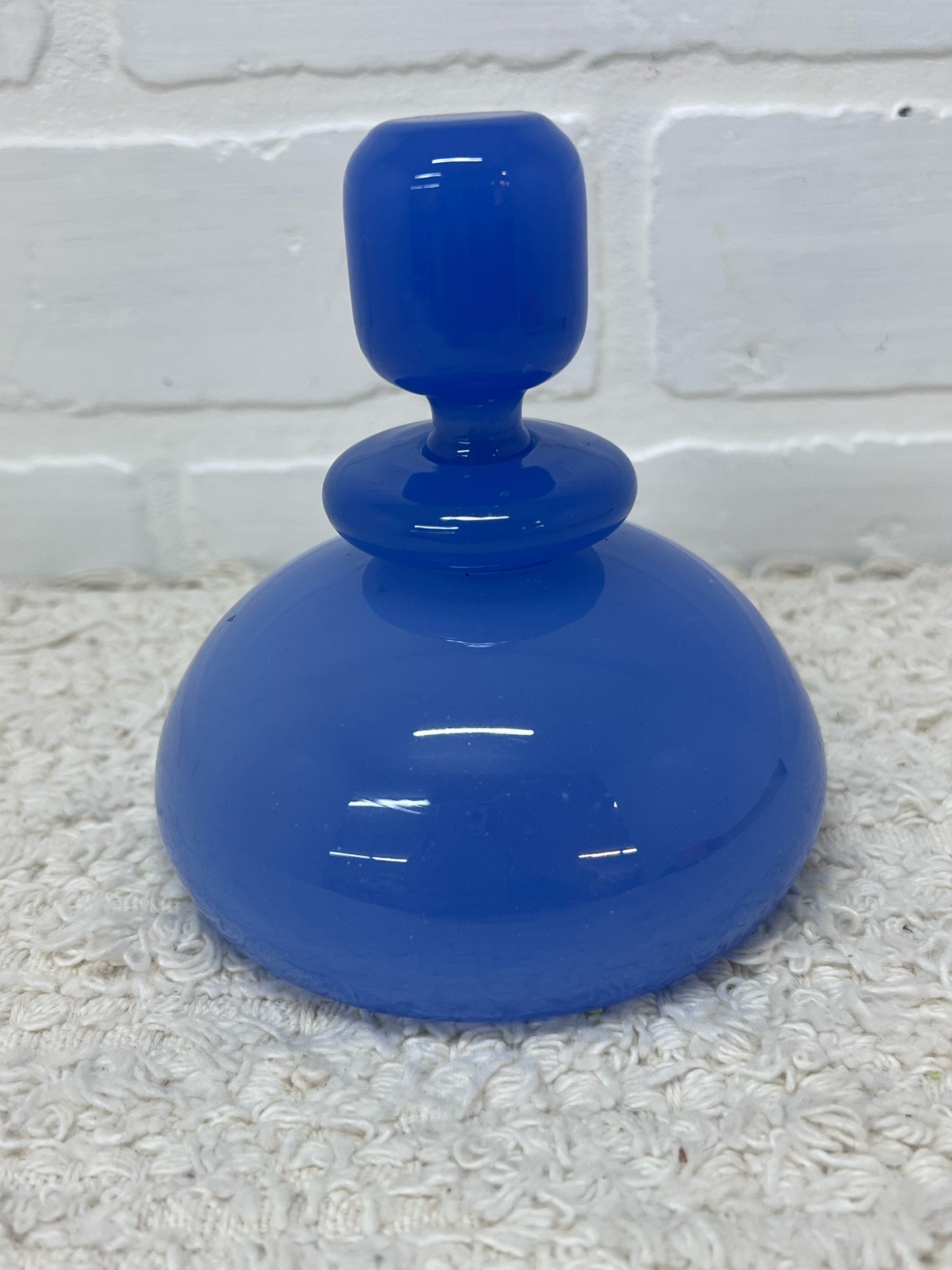 Vintage Mid-Century Blue Opaline Art Glass Perfume Bottle w/ Stopper