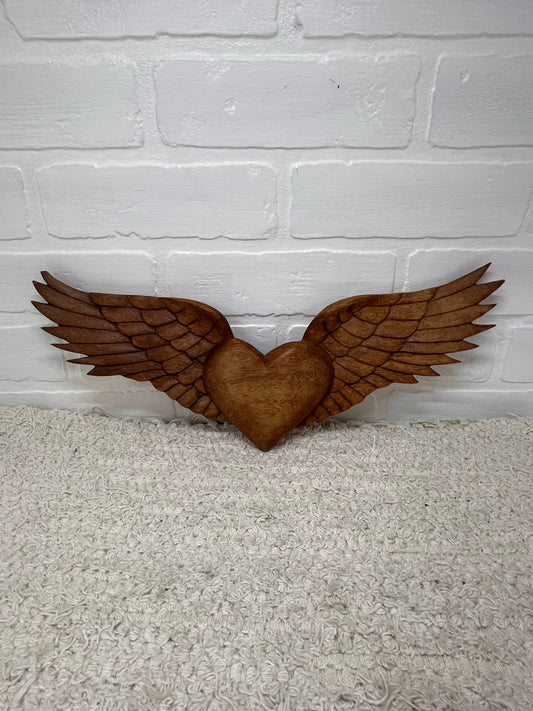 Vintage Wood Carving of Winged Heart