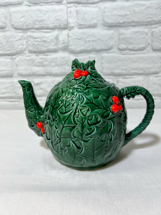 Lefton holly Christmas teapot, vintage