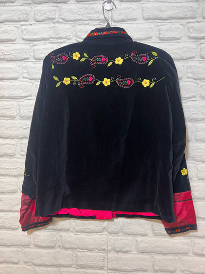 Size M Coldwater Creek Black Velvet & Silk Embellished Jacket