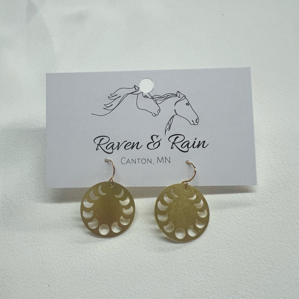 Raven & Rain Moon Phase Brass Earrings