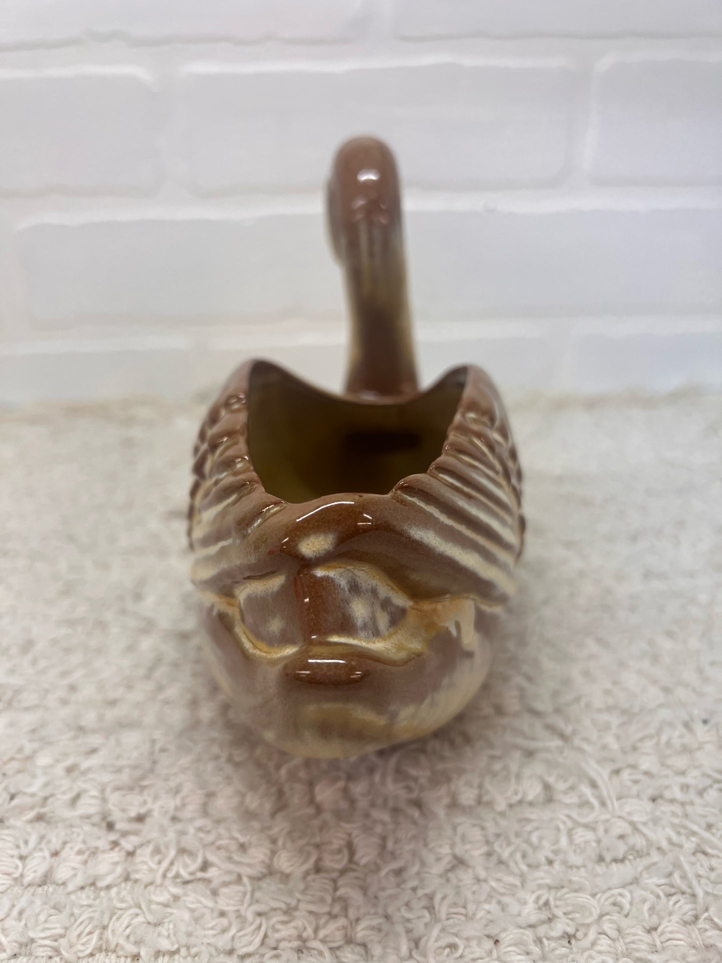 Frankoma228 Brown Glazed Swan Planter