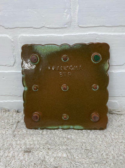 Frankoma Pottery Prairie Green Fleur de Lis  Trivet