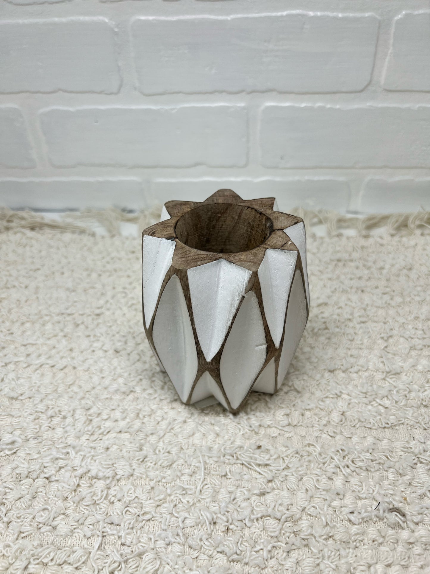 Geometric wood vase