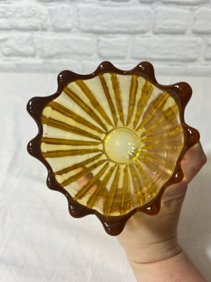 Fostoria honey/amber ribbed glass vase