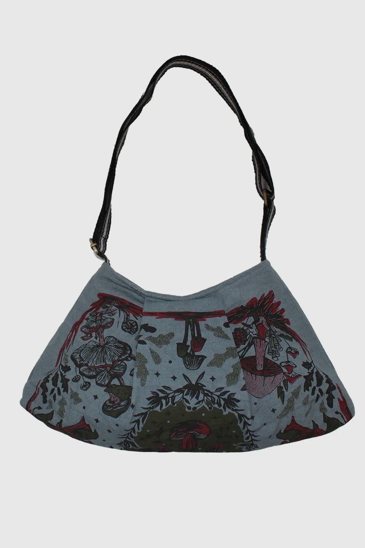 Mushroom Flower Print Cotton Bag - Gray