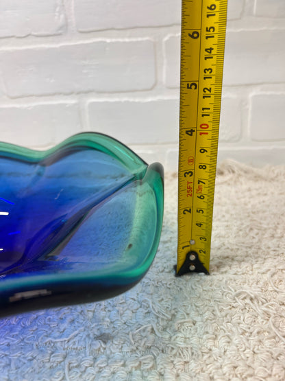 Murano/Murano Style Art Glass Bowl in Blue & Green Sargasso Style