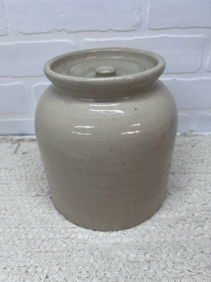 Unbranded Lidded Utilitarian Crock Measures Approx 7" Tall