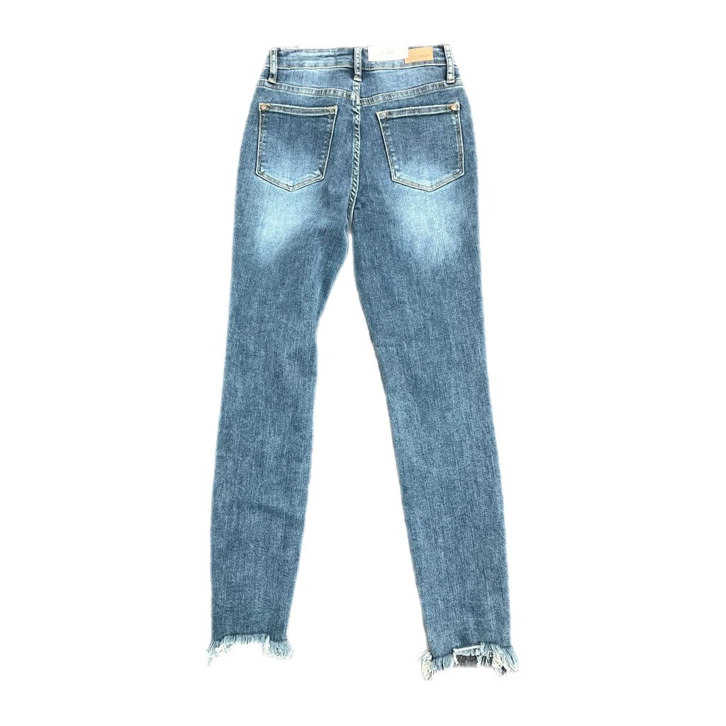 Judy Blue Mid Rise Skinny Fit Jeans with Sharkbite Hems