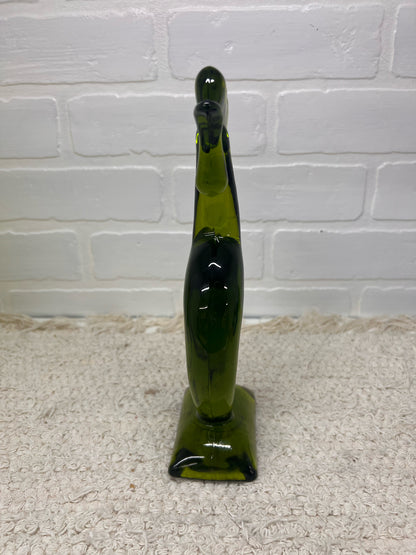 Mid Century Modern Viking Glass Kellogg Rooster Figurine – Avocado Green Art Glass