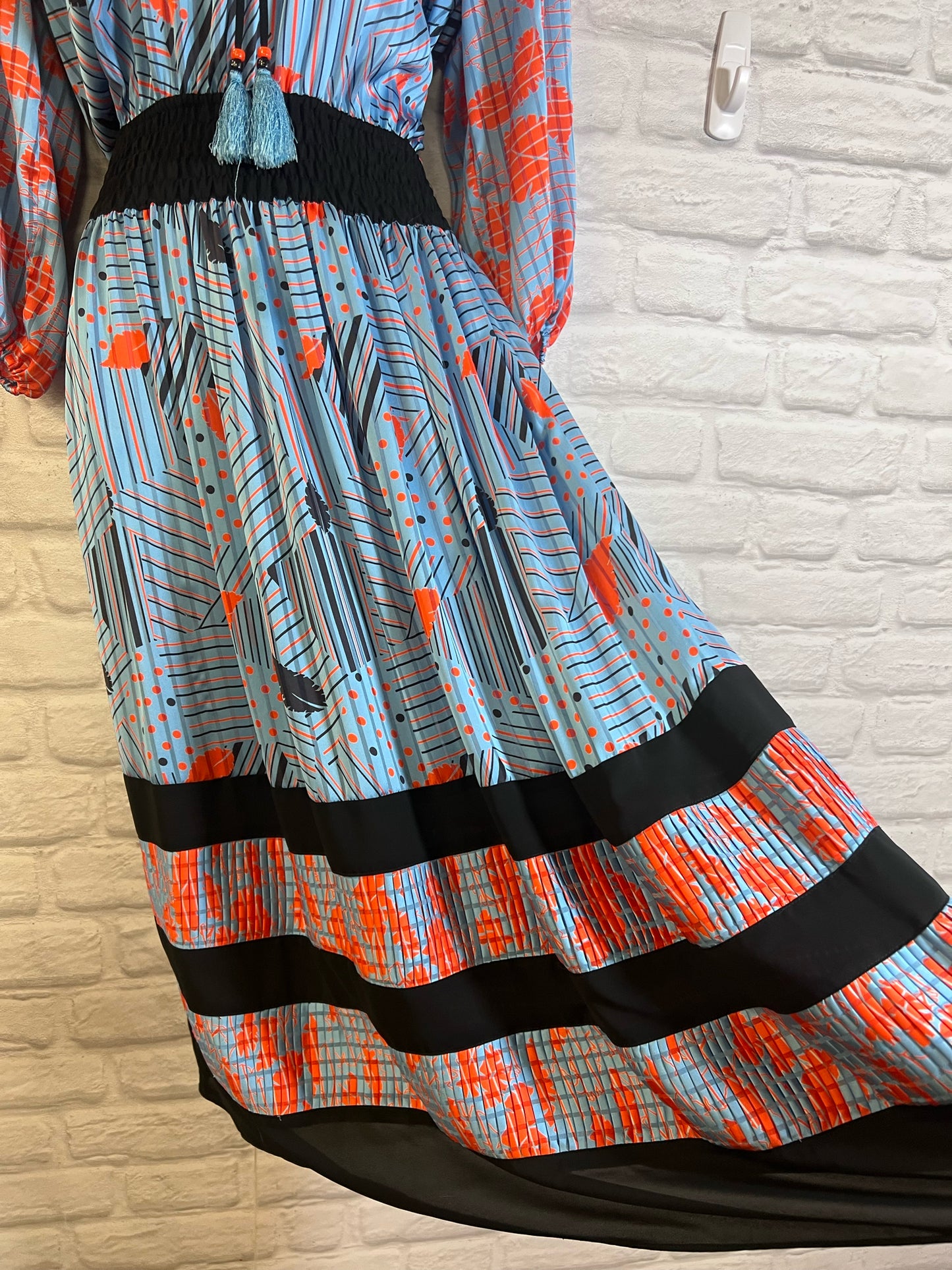 Diane Freis Vintage 1980's Blue Multi Print Midi Dress