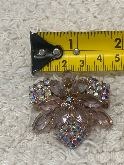 Pink rhinestone/aurora borealis pin
