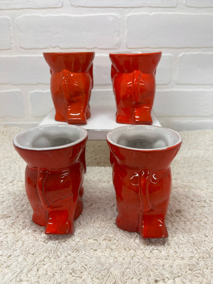 Frankoma Mug Set - 4 Flame Red 1969 GOP Elephant Mugs - New in Box