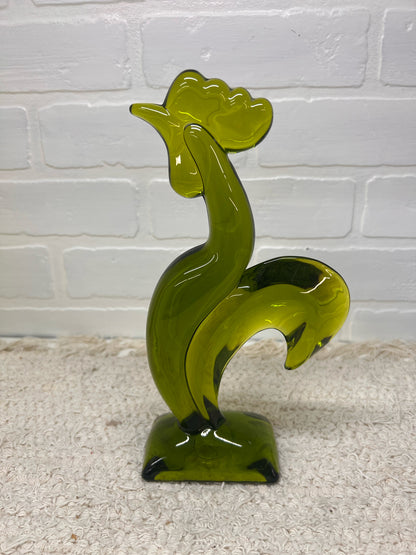 Mid Century Modern Viking Glass Kellogg Rooster Figurine – Avocado Green Art Glass
