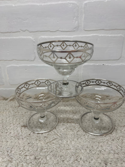 Vintage Art Deco Silver Overlay Sherbet Coupe Glasses Set of 4