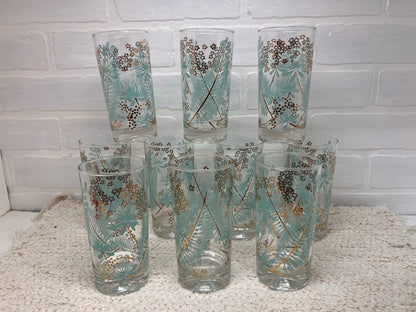 Aqua blue & gold mid-century tumbler set