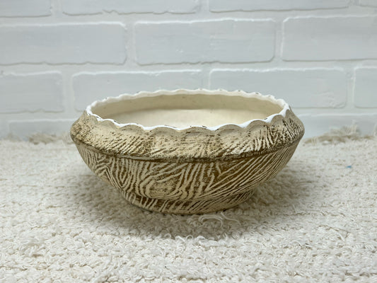 McCoy shallow bulb planter 1960's gold and cream bark pattern