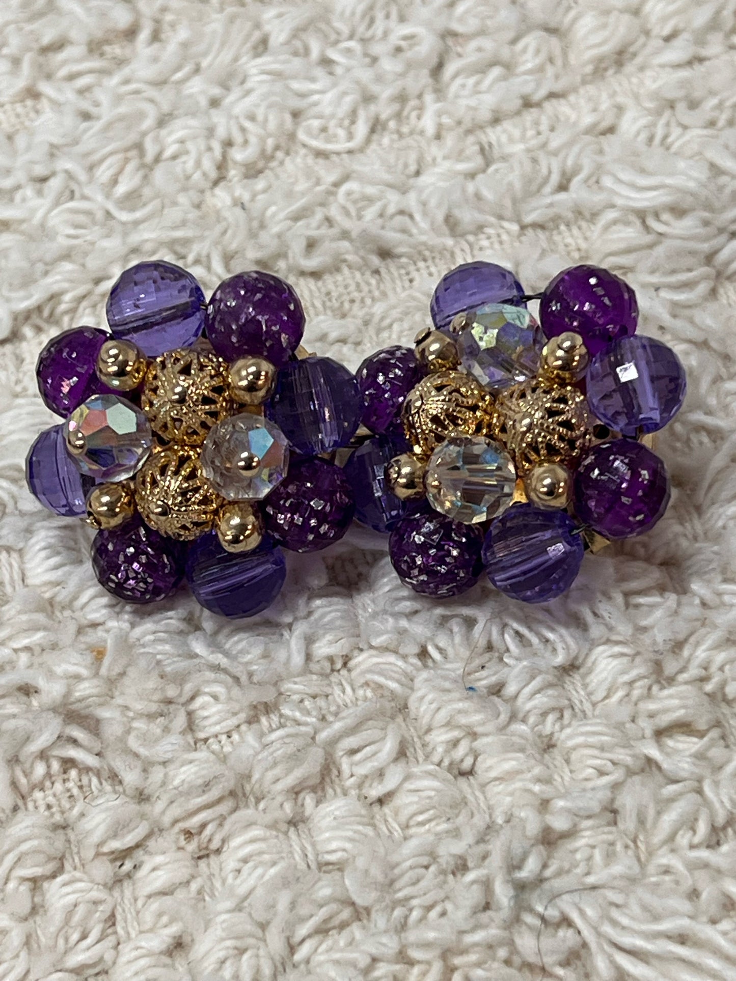 Purple Lucite and goldtone necklace and earrings set