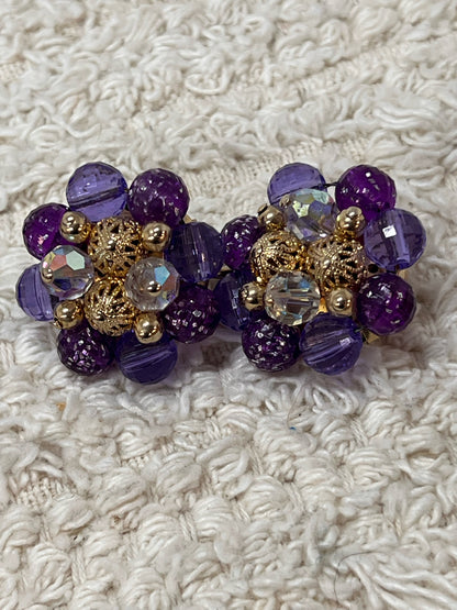 Purple Lucite and goldtone necklace and earrings set