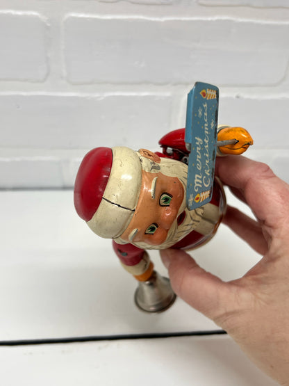 Vintage Wind-up 1950's Santa Tin Lithograph Toy