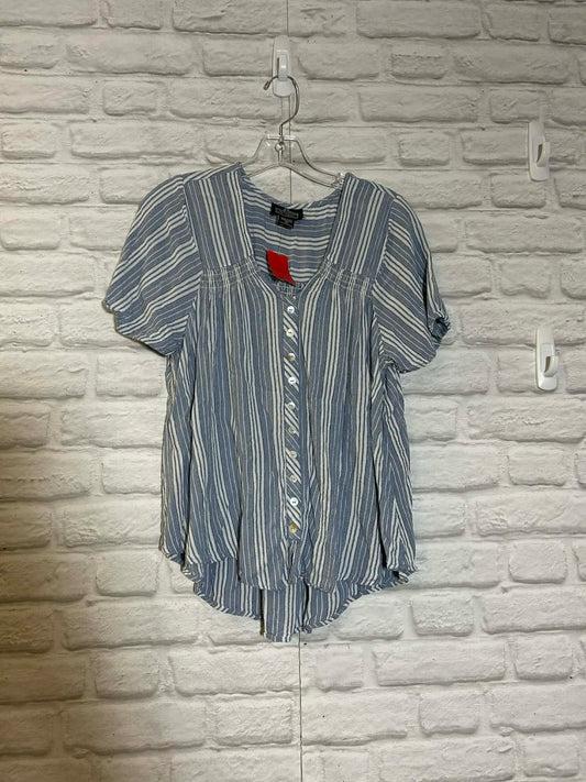 Size M Angie Blue & white Striped Rayon Blouse