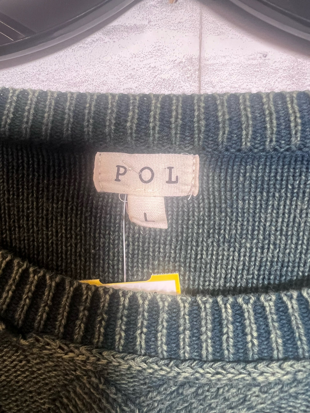Size L POL Distressed Look Cable Knit  Sweater