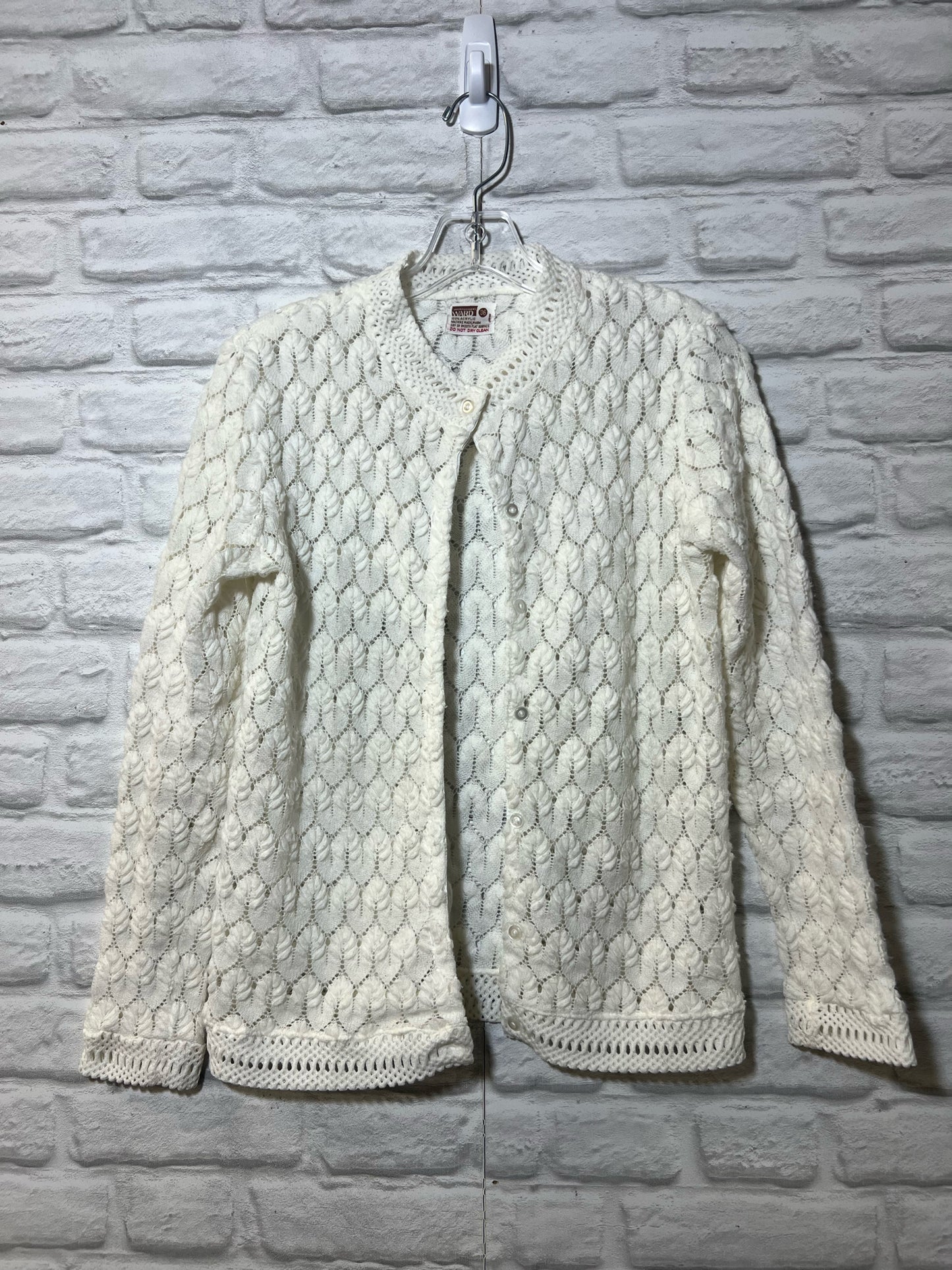 Montgomery Ward white  lacy acrylic cardigan sweater