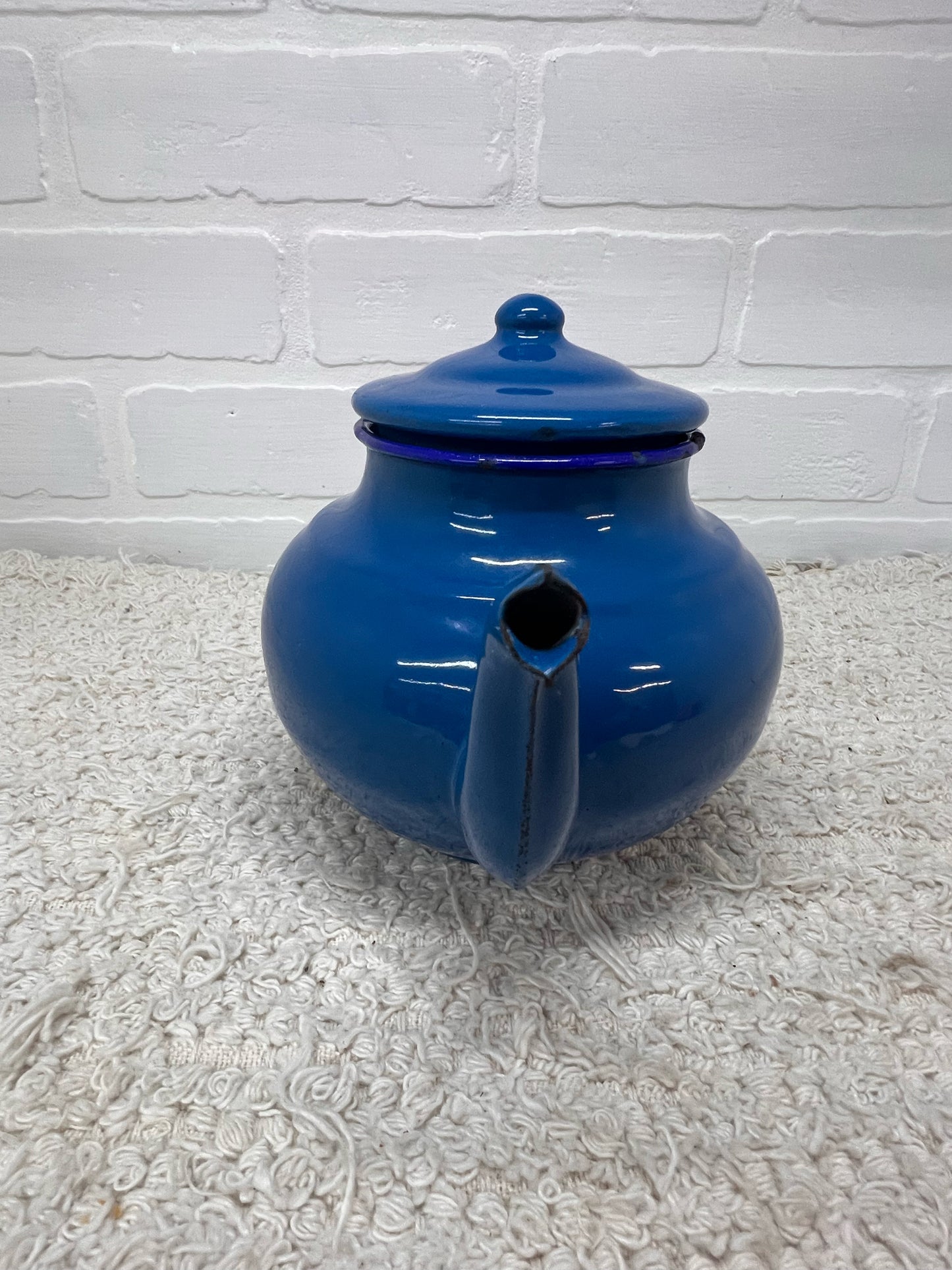 Vintage Blue Enamelware Teapot