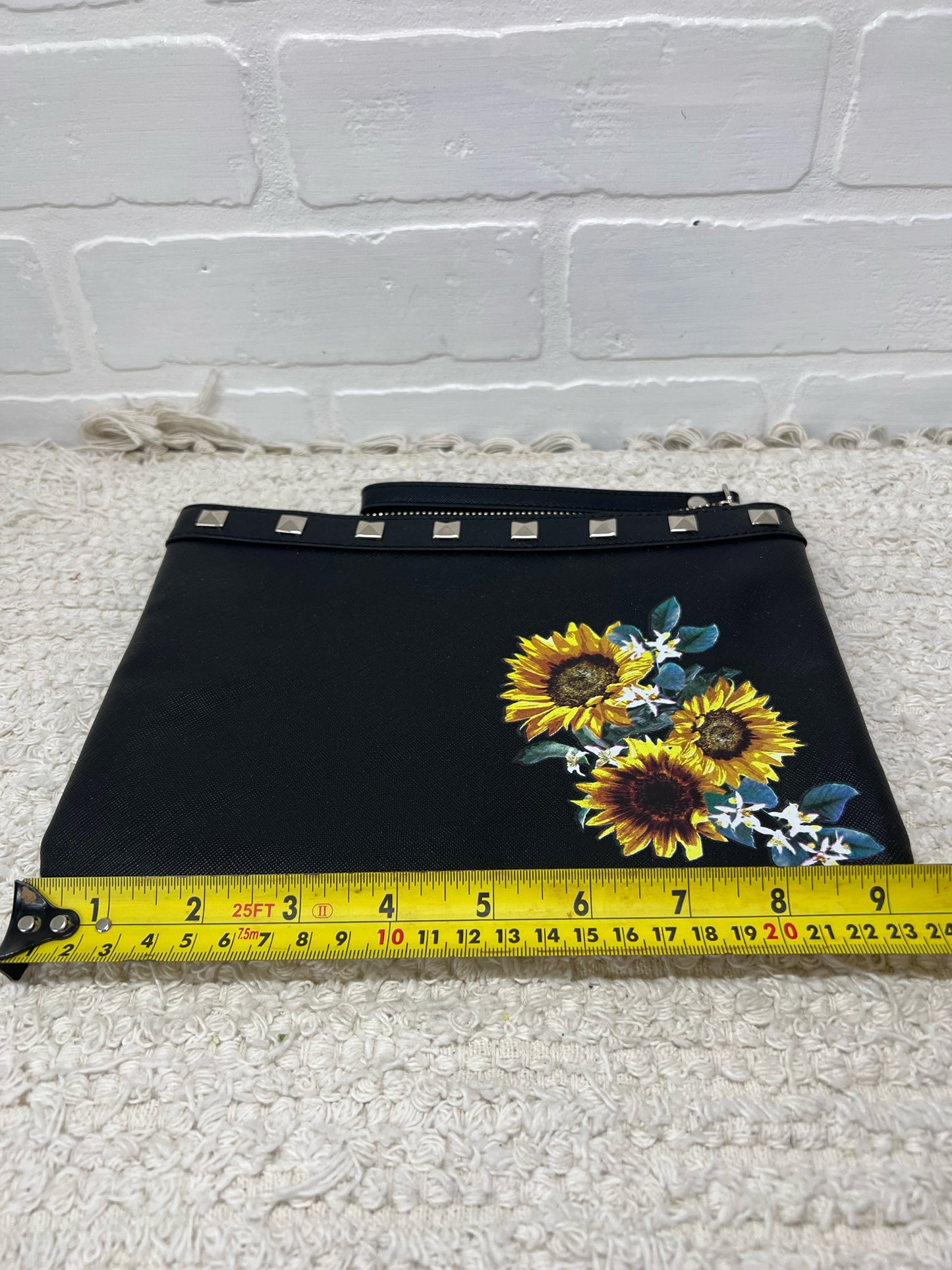 White House Black Market Wristlet Bag Black w/ Sunflowers
