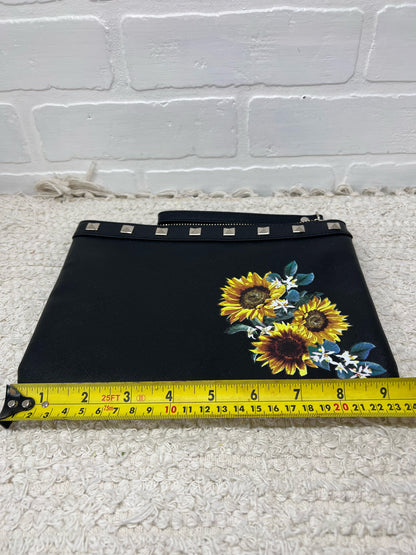White House Black Market Wristlet Bag Black w/ Sunflowers