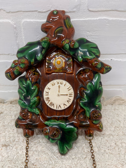 Vintage Ceramic Wall Pocket - Cuckoo Clock with Squirrel