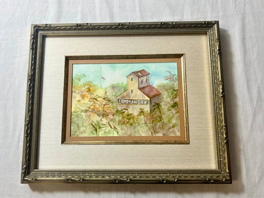 Framed grain elevator watercolor