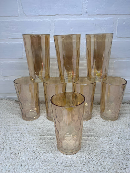 Jeannette Glass Glass set 8 orange glasses in caddy